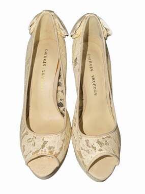Nwot Chinese Laundry Off-white Lace Peep Toe Wedding High Heels Bow Details